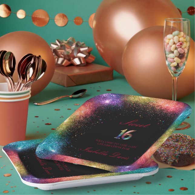 Plato De Papel Galaxy Glow Sweet 16 Placa de papel (Multi)