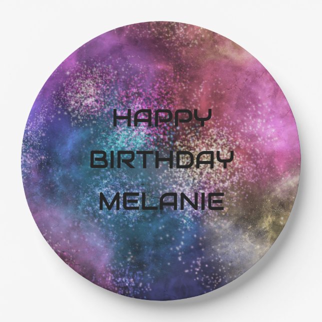 Plato De Papel Galaxy Happy Birthday (Anverso)