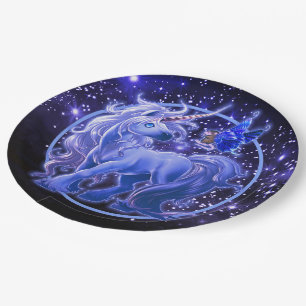 Plato De Papel Galaxy Sparkle Bue Unicorn