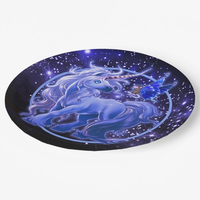 Plato De Papel Galaxy Sparkle Bue Unicorn (Angular)