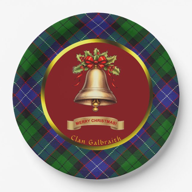 Plato De Papel Galbraith Tartán Navidad Personalizada (Anverso)
