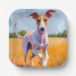 Plato De Papel Galgo Italiano | Pintura Acuarela de Perro