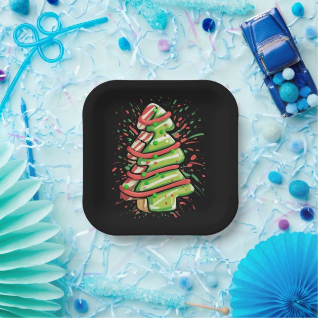 Plato De Papel Galleta De Navidad Preppy Pincelada Salpicadura  (Fiesta)
