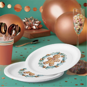 Plato De Papel Galleta de pan de jengibre en guirnalda