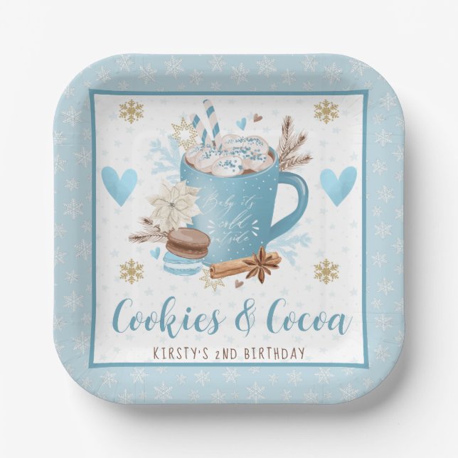 Plato De Papel Galletas Azules y Fiesta de Cumpleaños de Cocoa (Anverso)