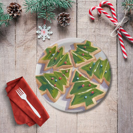 Plato De Papel Galletas de árbol de Navidad Fiesta de vacaciones