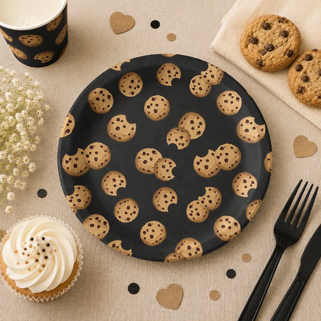Plato De Papel Galletas de Chocolate Chalkboard Cumpleaños Papel  (Chocolate Chip Patterned Paper Plates )