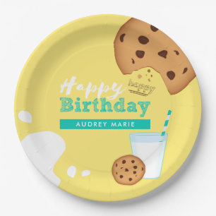 Plato De Papel Galletas de leche y chispas de chocolate Feliz Cum