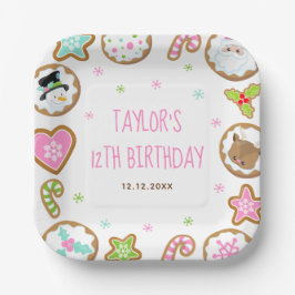 Plato De Papel Galletas de Navidad Fiesta de Cumpleaños Rosa y Ve