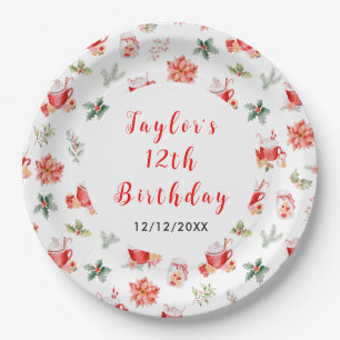 Plato De Papel Galletas de Navidad y Cumpleaños de Cocoa Rojo