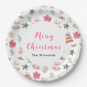 Plato De Papel Galletas de Navidad y Follaje Rosa
