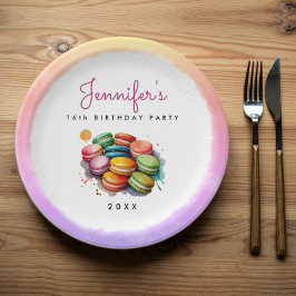 Plato De Papel Galletas Macarrones Francesas Acuarela Coloridas L