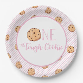 Plato De Papel Galletas One Tough Cookie y rayas rosadas Cumpleañ