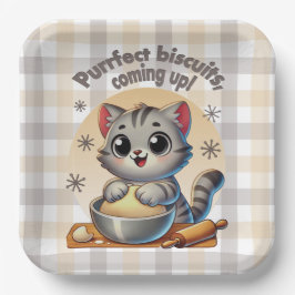 Plato De Papel "Galletas perfectas, en camino" Gato amasando