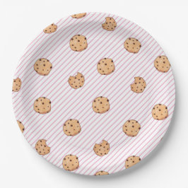 Plato De Papel Galletas Rayas rosadas Fiesta de cumpleaños