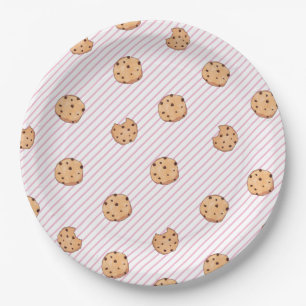 Plato De Papel Galletas Rayas rosadas Fiesta de cumpleaños