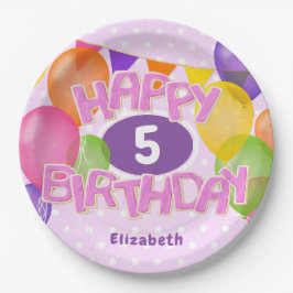 Plato De Papel galletas rosadas de cumpleaños felices con globos