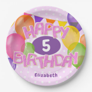 Plato De Papel galletas rosadas de cumpleaños felices con globos