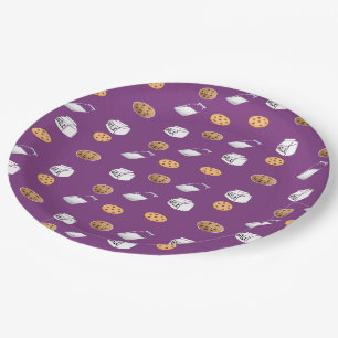 Plato De Papel Galletas y leche en morado