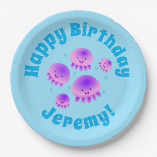 Plato De Papel Gallito rosa morado kawaii personalizado