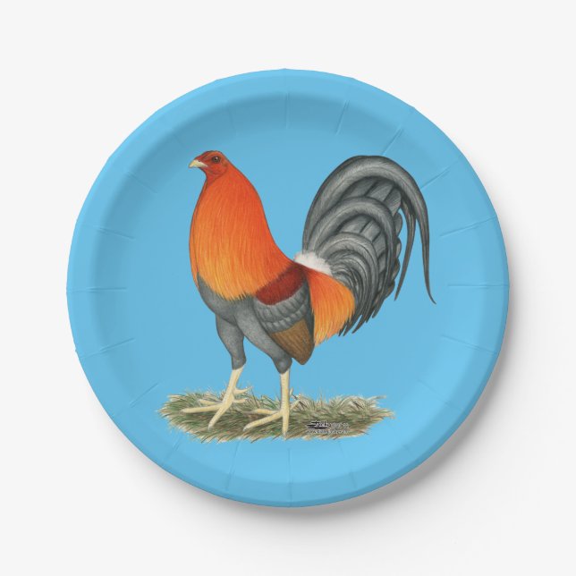 Plato De Papel Gallo Azul Rojo Gamecock (Anverso)