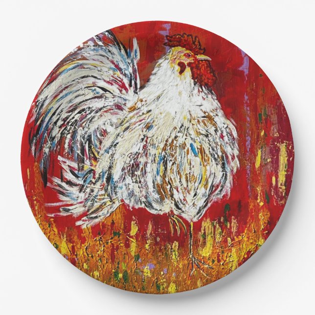 Plato De Papel Gallo |Juego de placas de papel de 9 pulgadas para (Anverso)