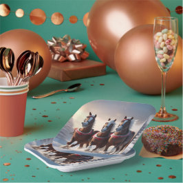 Plato De Papel Gallopando a través de la nieve: los caballos mági