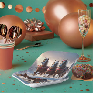 Plato De Papel Gallopando a través de la nieve: los caballos mági