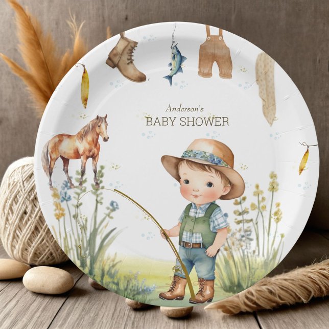 Plato De Papel Gallops & Gills Derby Baby Shower Rustic Fisherman (Subido por el creador)
