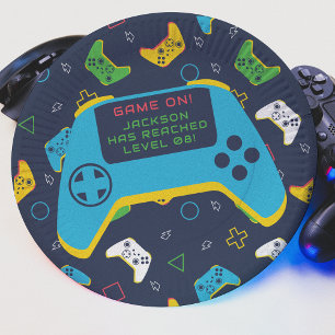 Plato De Papel Game On y Sube de Nivel Cumpleaños Niño Videojuego