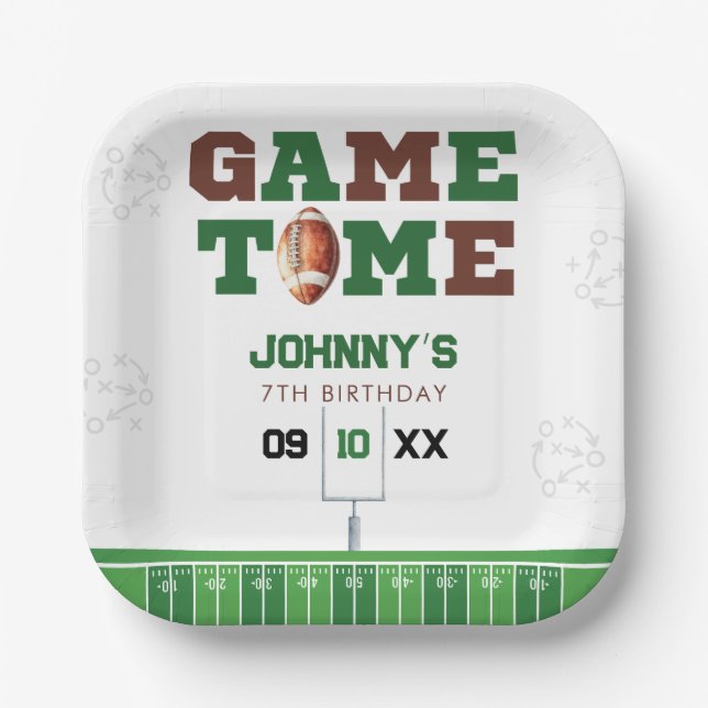 Plato De Papel Game Time American Football Birthday (Anverso)