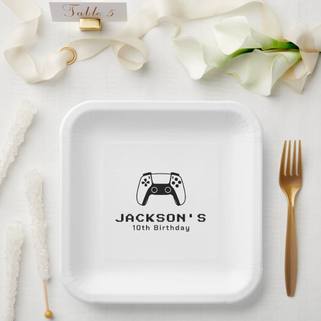 Plato De Papel Gamer Boys Simple Modern Birthday Party (Boda)