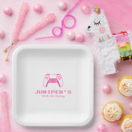 Plato De Papel Gamer Girl Simple Pink Birthday Party