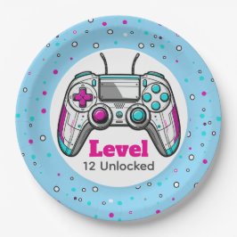Plato De Papel Gamer Level up Video Game Controller Birthday