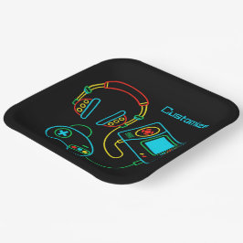 Plato De Papel Gamer Retro Neon