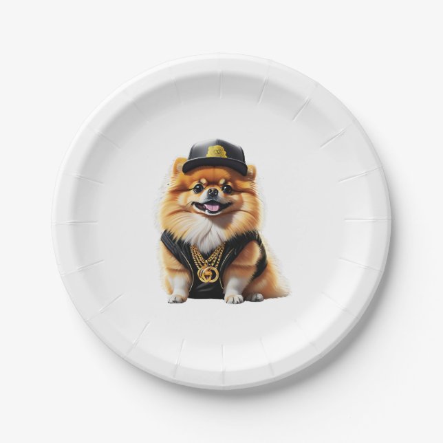 Plato De Papel Gangsta Pomeranian - Hip Hop Dog Swag (Anverso)