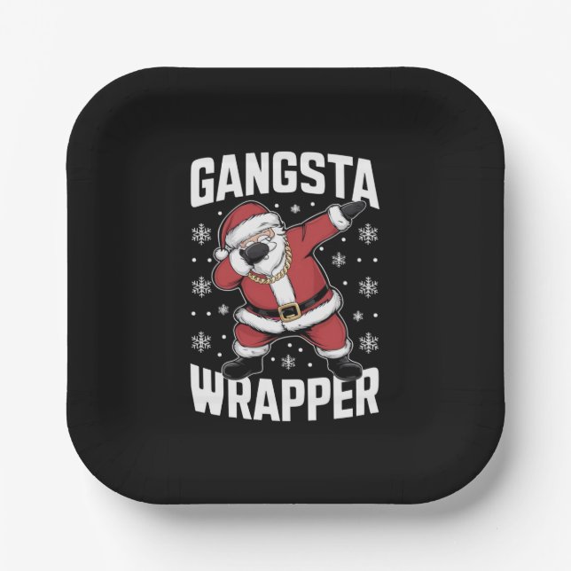 Plato De Papel Gangsta Wrapper Funny Dabbing Santa Navidades (Anverso)