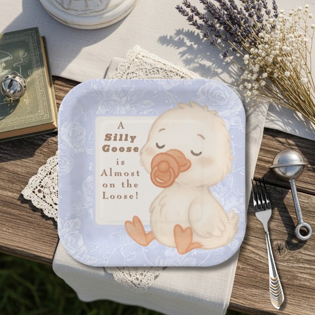 Plato De Papel Ganso Tonto Azul (Blue Silly Goose Paper Plates)
