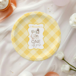 Plato De Papel Ganso Tonto Cumpleaños 1º Amarillo Gingham