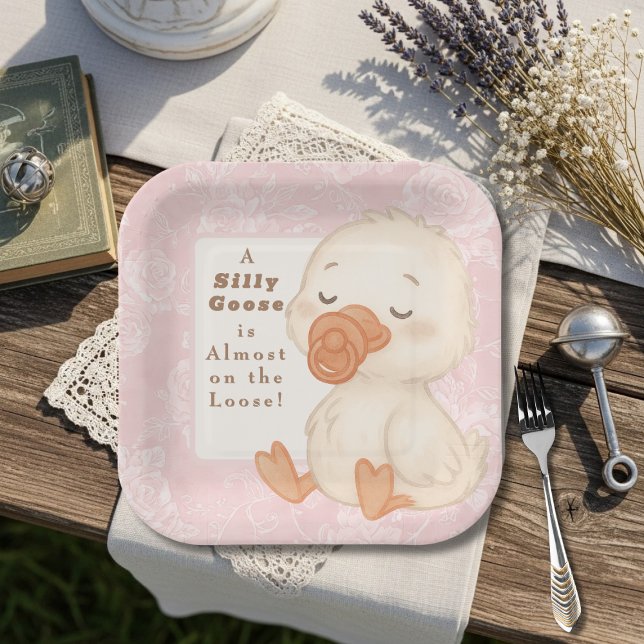 Plato De Papel Ganso Tonto Rosa (Pink Silly Goose Paper Plates)