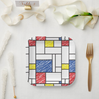Plato De Papel Garabatos minimalistas de Mondrian De Stijl Arte m