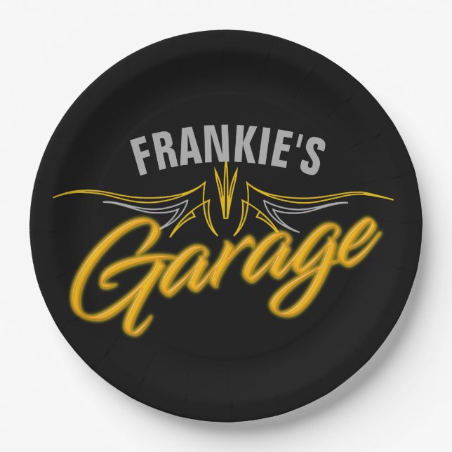 Plato De Papel Garaje del Personalizado del Hot Rod Retro Neon Pi (Anverso)