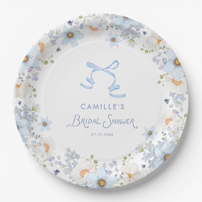 Plato De Papel Garden Blue Floral Bridal Shower (Anverso)