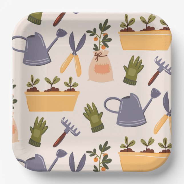 Plato De Papel Garden Tools Gardening Birthday Party (Anverso)