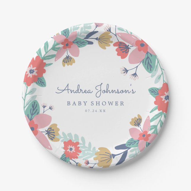 Plato De Papel Garden Wreath Baby Shower (Anverso)