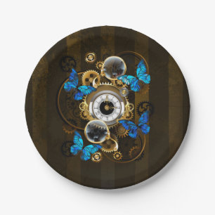 Plato De Papel Gases de vapor y mariposas azules