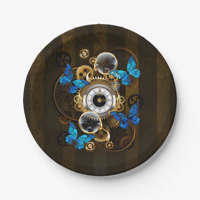 Plato De Papel Gases de vapor y mariposas azules (Anverso)