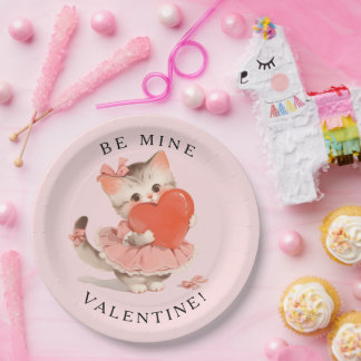 Plato De Papel Gata Coqueta Vintage Sé Mía San Valentín