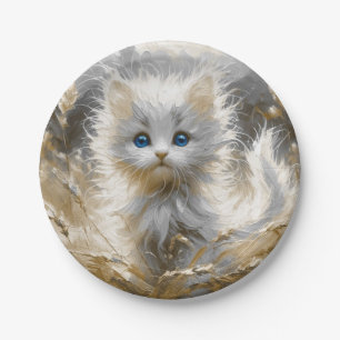 Plato De Papel Gatito blanco preciado