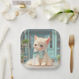 Plato De Papel Gatito con sabor suave y azul en pastelería